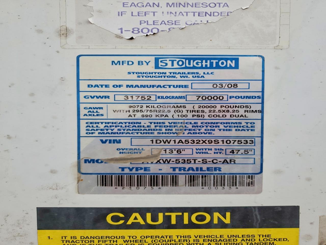 2009 Stoughton Ghton DRY Van Trailer