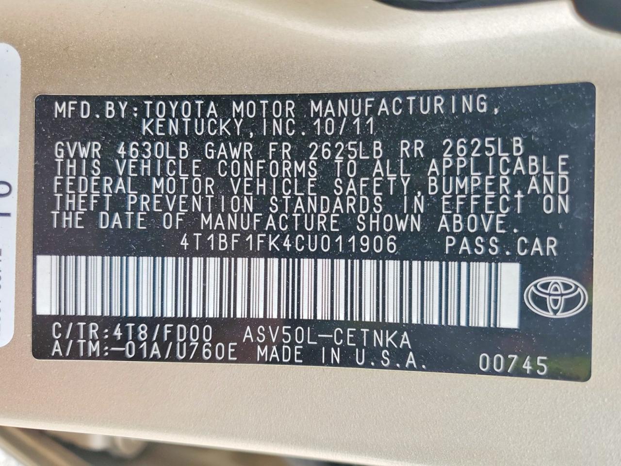 2012 Toyota Camry le