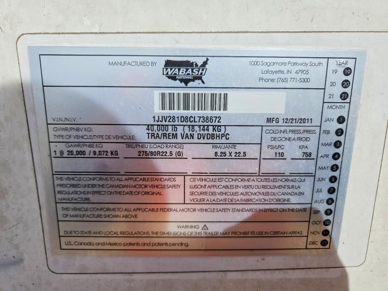 2012 Wabash Dvdbhpc DRY Van Trailer
