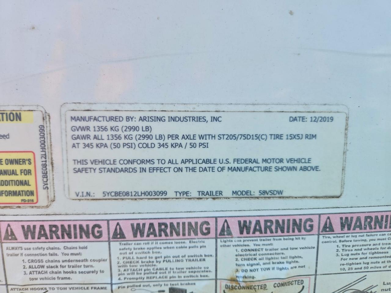2020 Arising Industries 58VSDW Enclosed Cargo Trailer