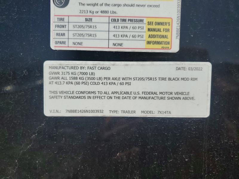 2022 Fast Cargo 7X14TA Enclosed Cargo Trailer