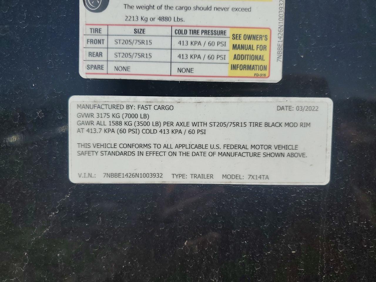 2022 Fast Cargo 7X14TA Enclosed Cargo Trailer