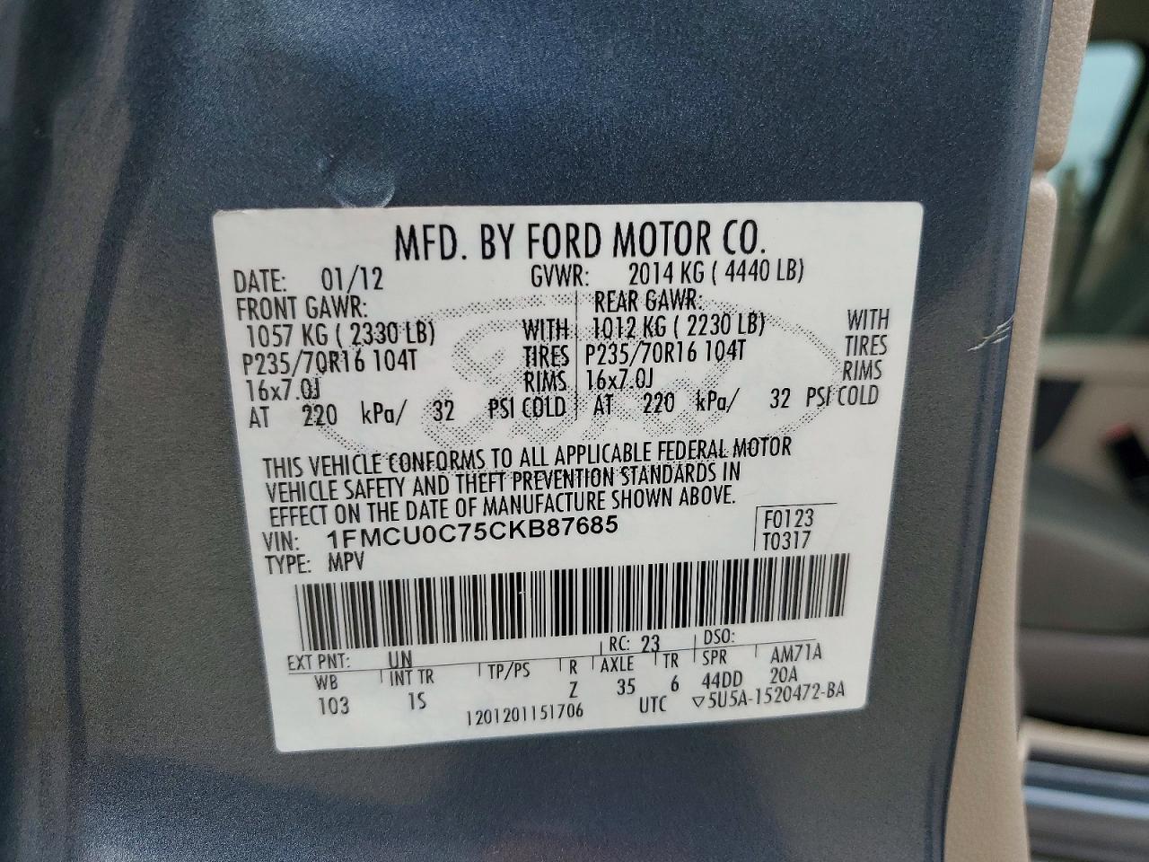 2012 Ford Escape xls