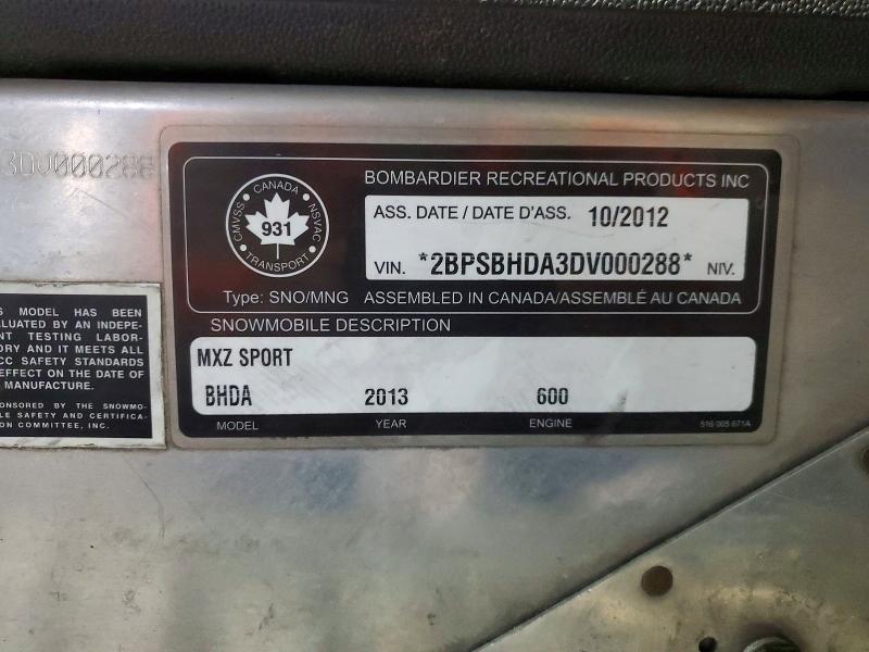 2013 Skidoo MX Z Sport 600