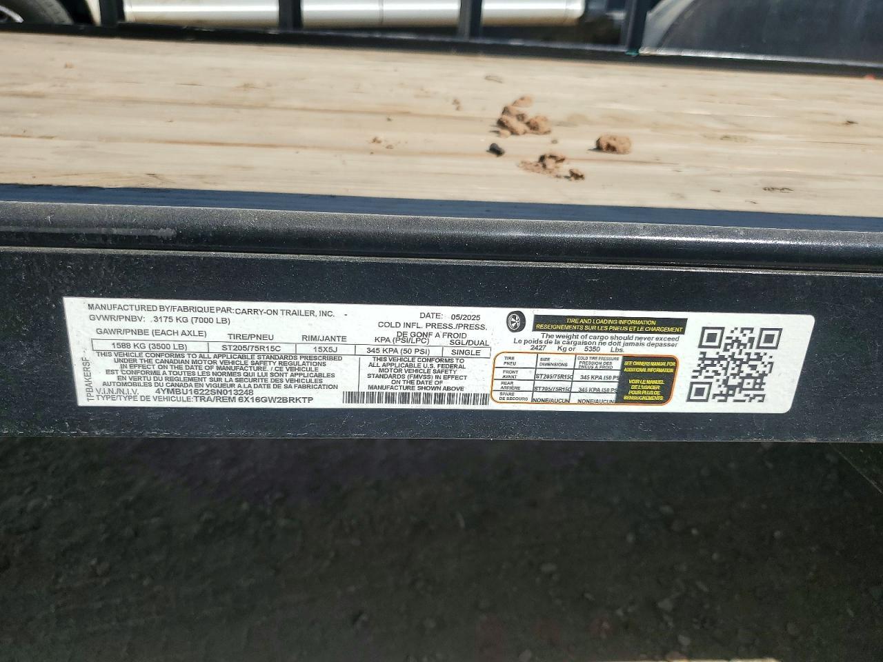 2025 Carry-On 6X16GW2BRKTP Utility Trailer