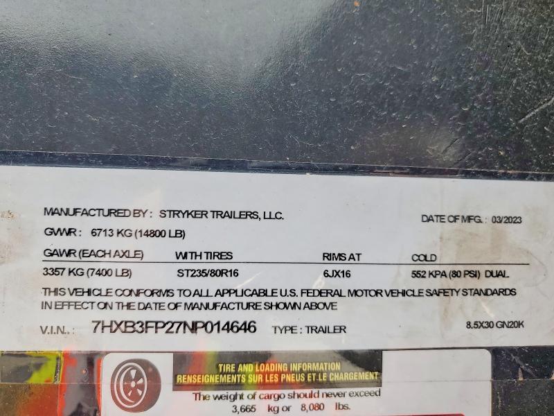 2023 Unknown 2023 Stryker 8.5X30 GN20K Equipment Trailer