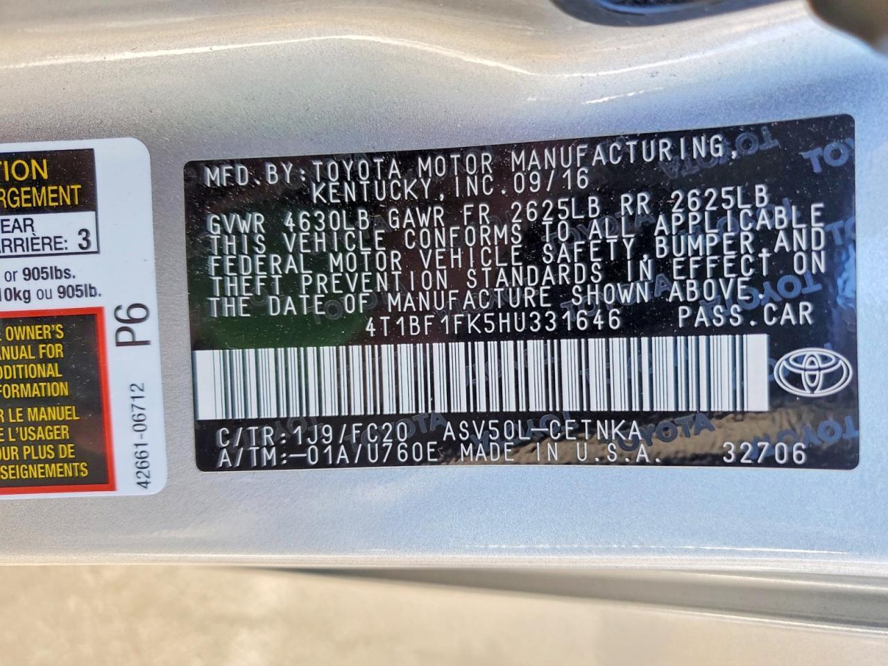 2017 Toyota Camry le