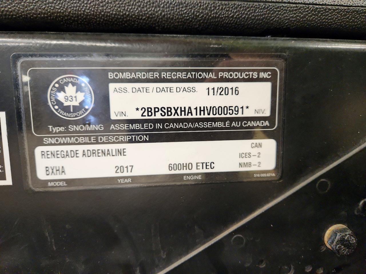 2017 Skidoo Renegade Sport 600 A