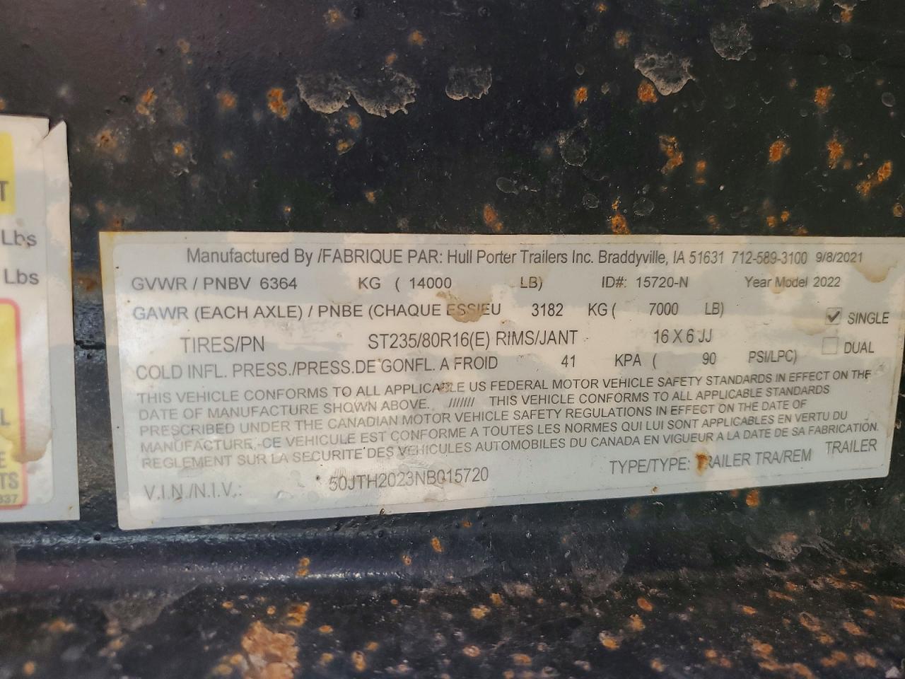 2022 Hull Porter Equipment Trailer