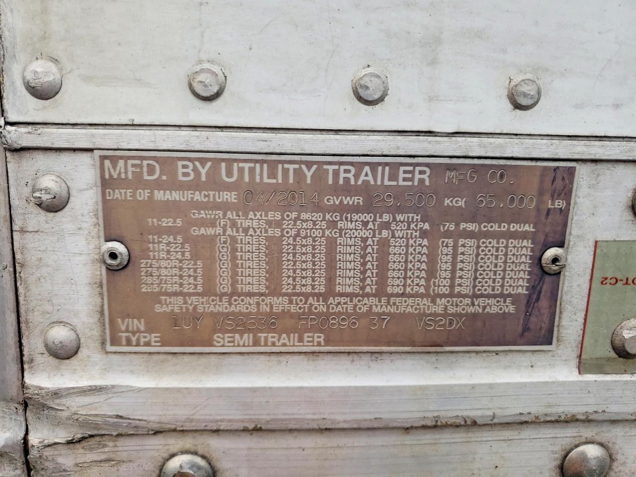 2015 Utility VS2DX DRY Van Trailer