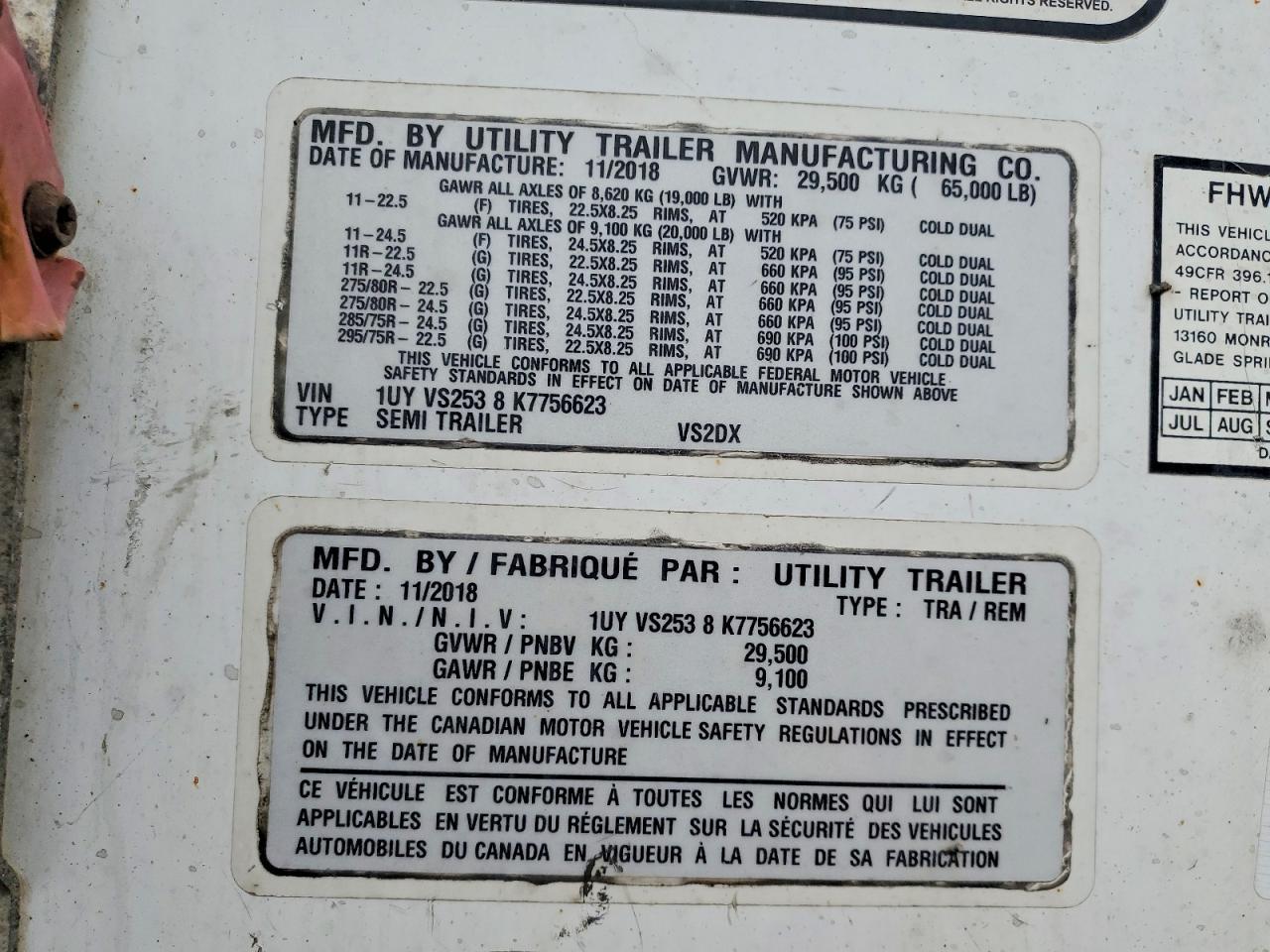 2019 Utility VS2DX DRY Van Trailer