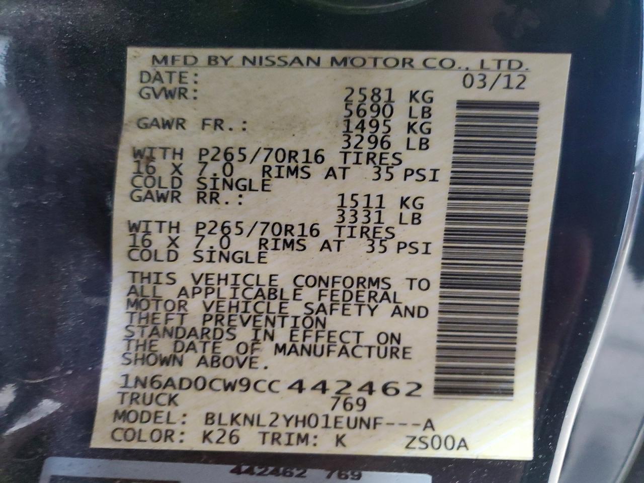 2012 Nissan Frontier SV V6