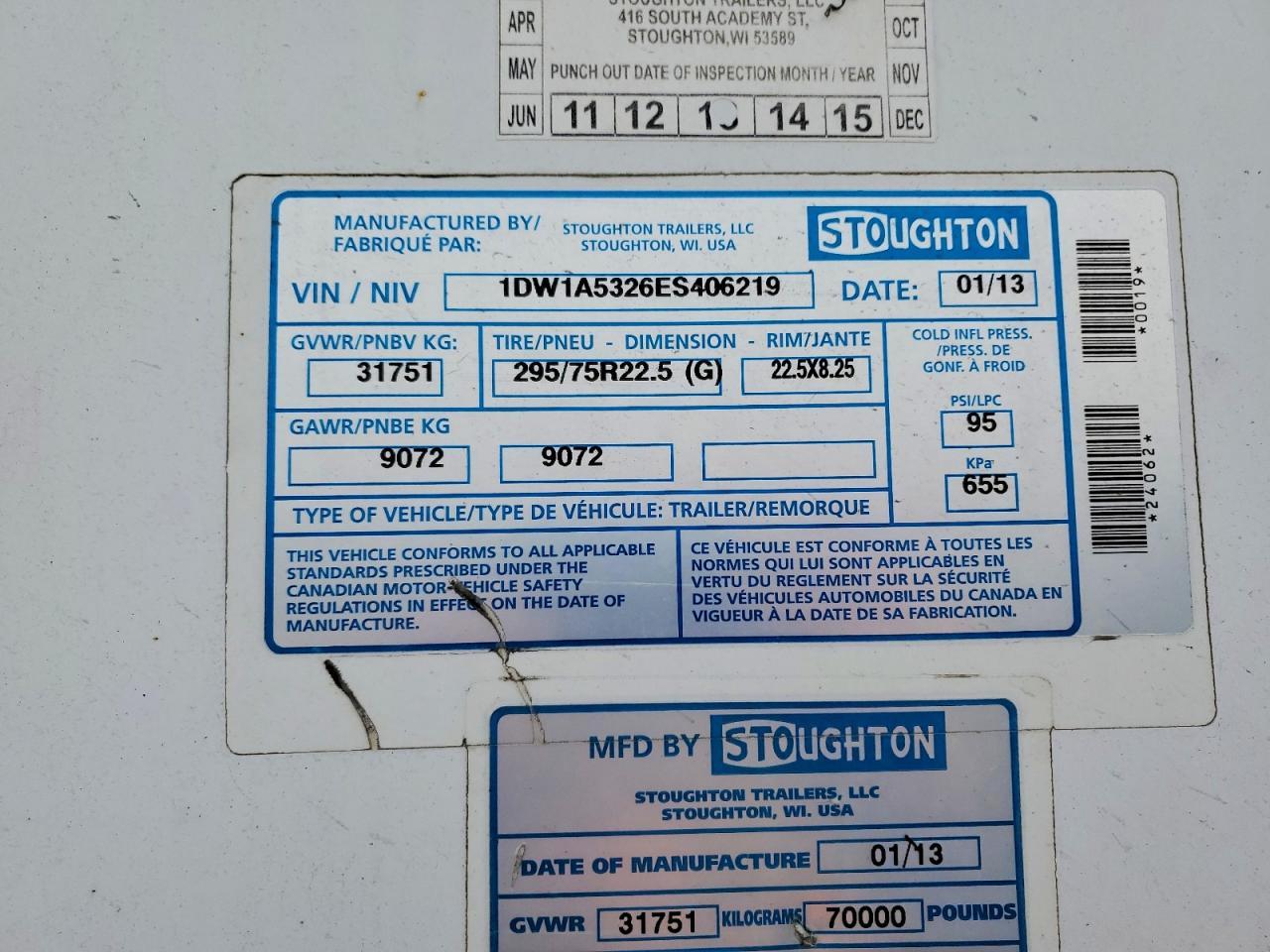 2014 Stoughton DRY Van Trailer