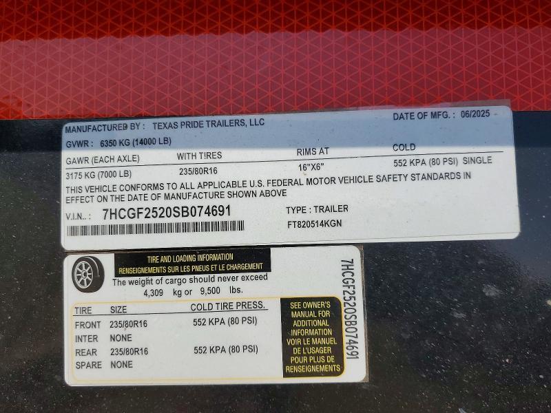 2025 Texaspride Ft820514kgn Equipment Trailer
