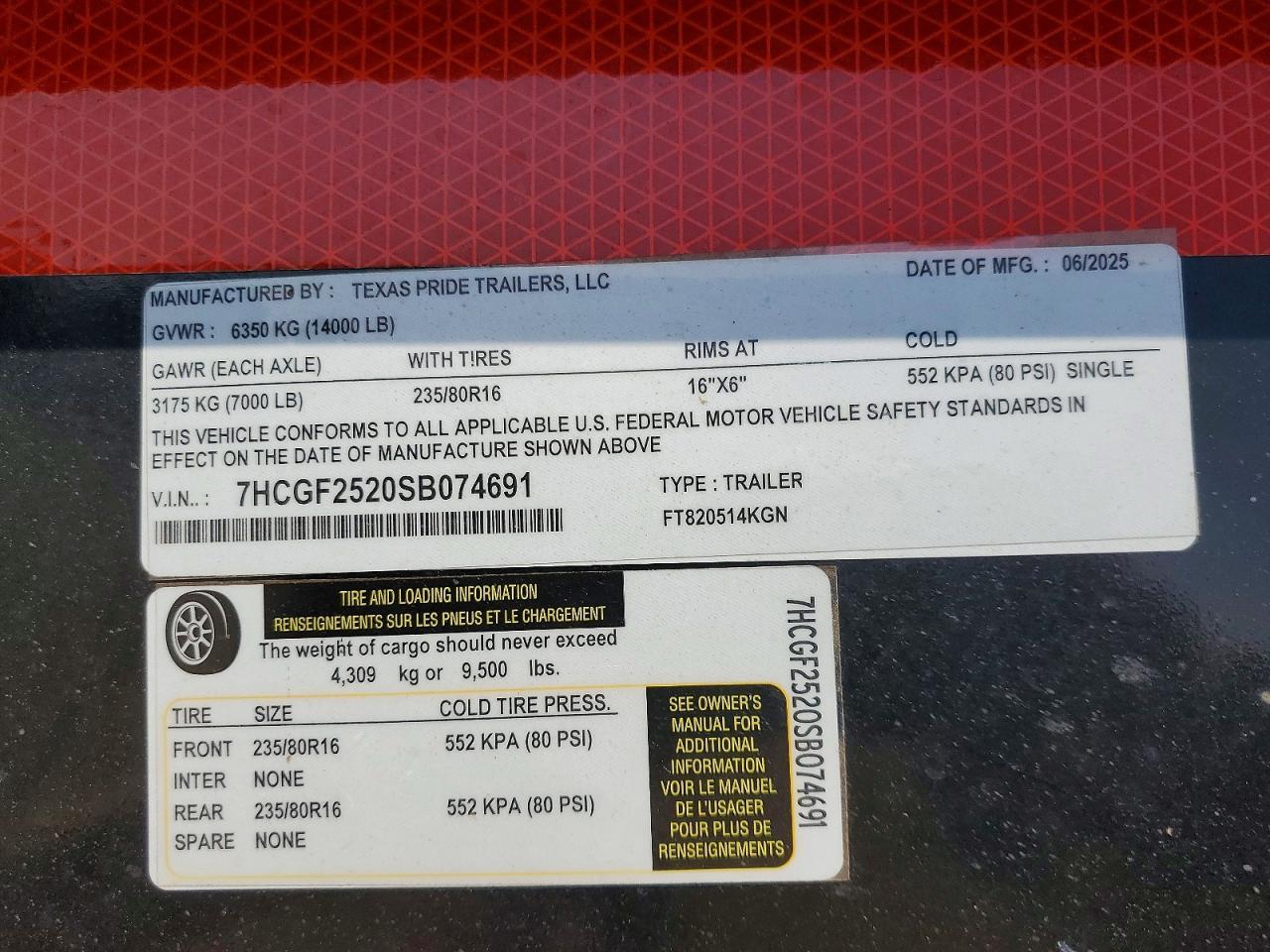 2025 Texaspride FT820514KGN Equipment Trailer