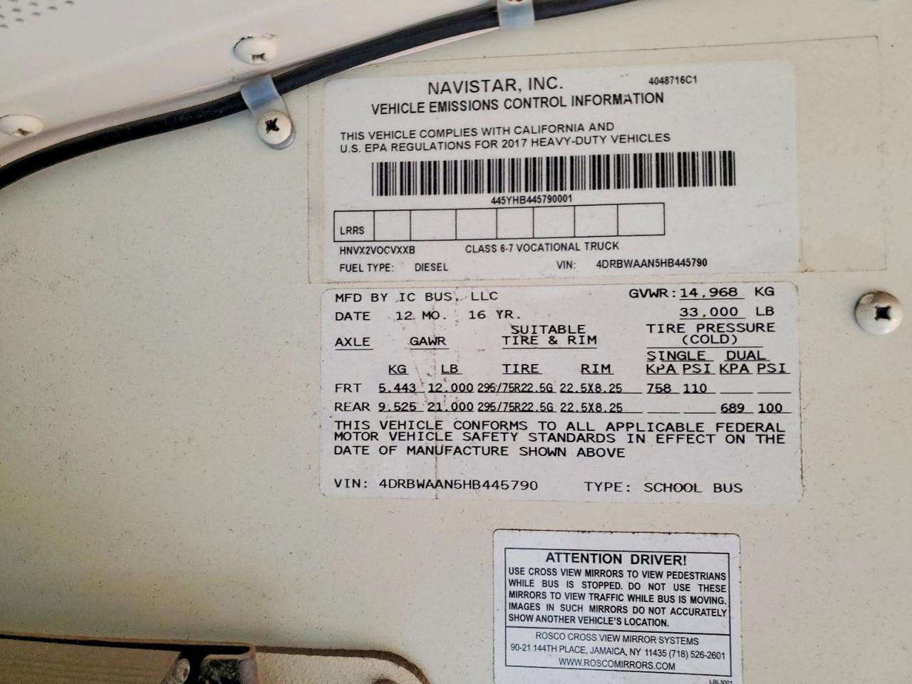 2017 Ic Corporation RE Series School-School Bus