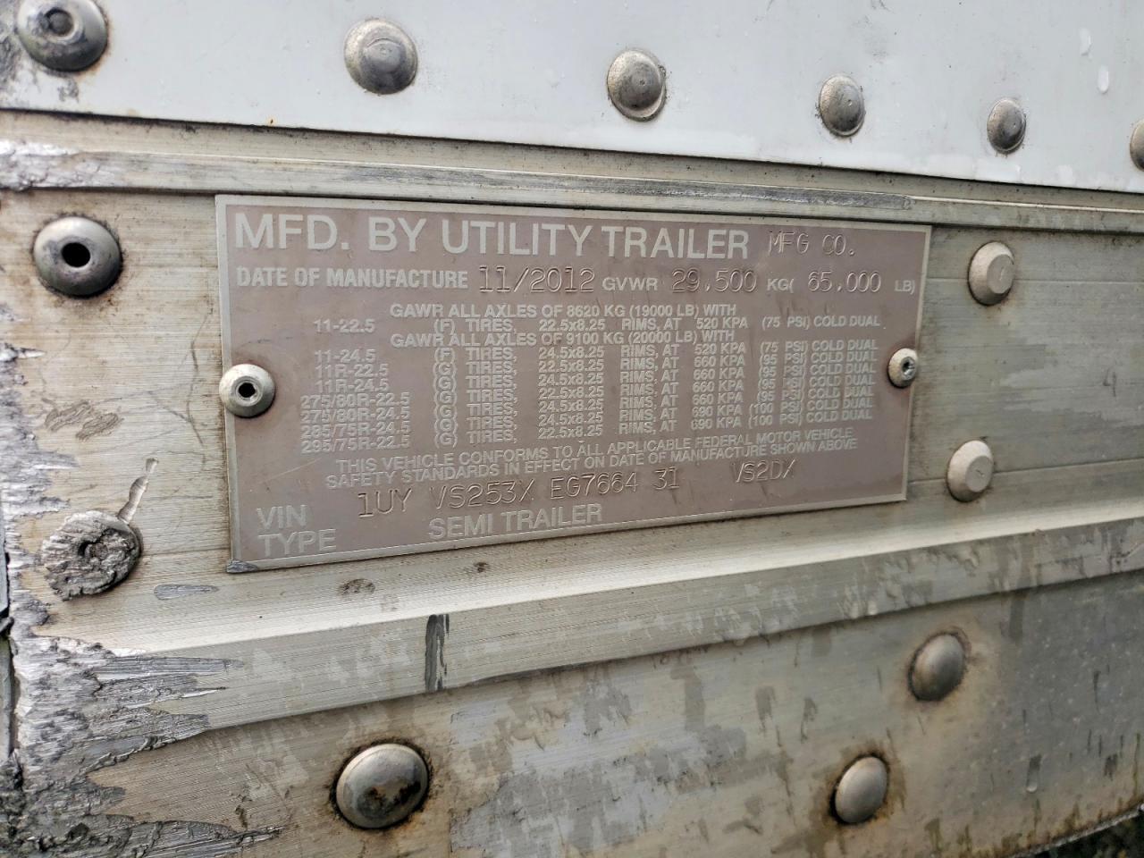 2014 Utility VS2DX DRY Van Trailer