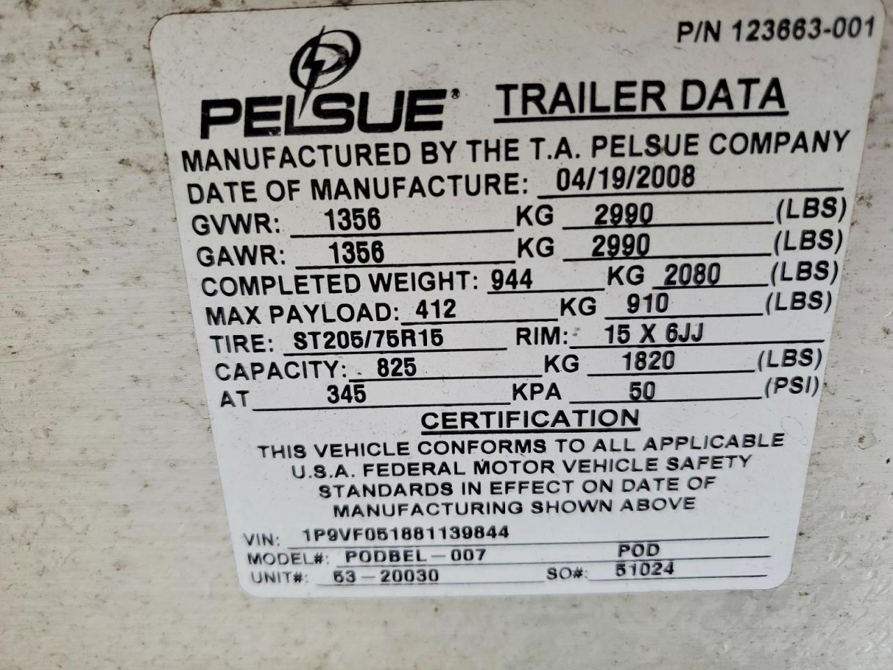 2008 Pelsue Podbel-007 Fiber Optic Splicing Trailer