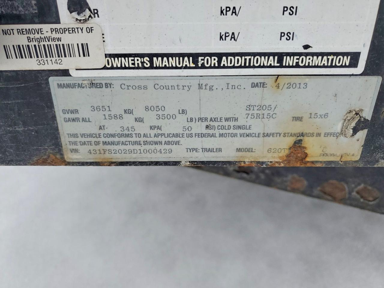 2013 Cross Country 620TL Utility Trailer