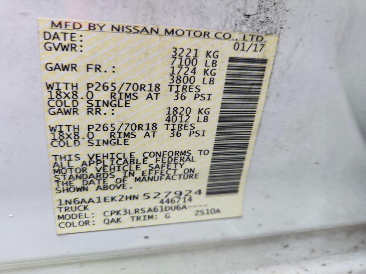 2017 Nissan Titan 2WD 5.6L V8