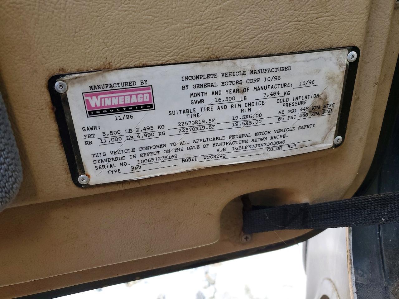 1997 Chevrolet Motorhome Chassis Recreational Vehicle