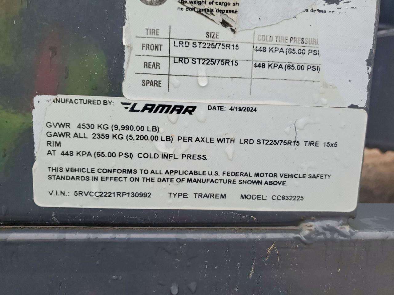 2024 Lamar CC832225 Equipment Trailer