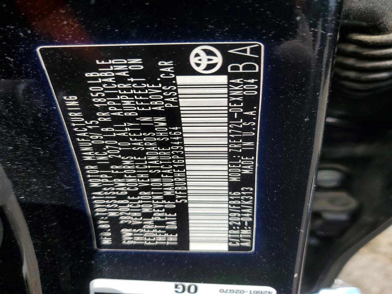 2016 Toyota Corolla le Plus