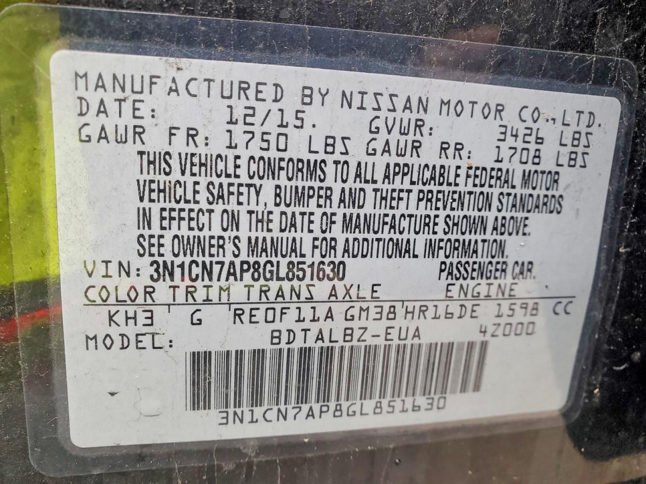 2016 Nissan Versa 1.6 sv