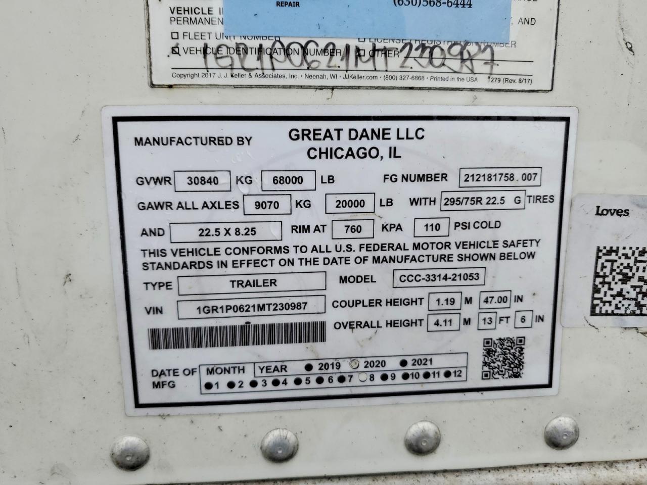 2021 Great Dane CCC-3314-21053 DRY Van Trailer