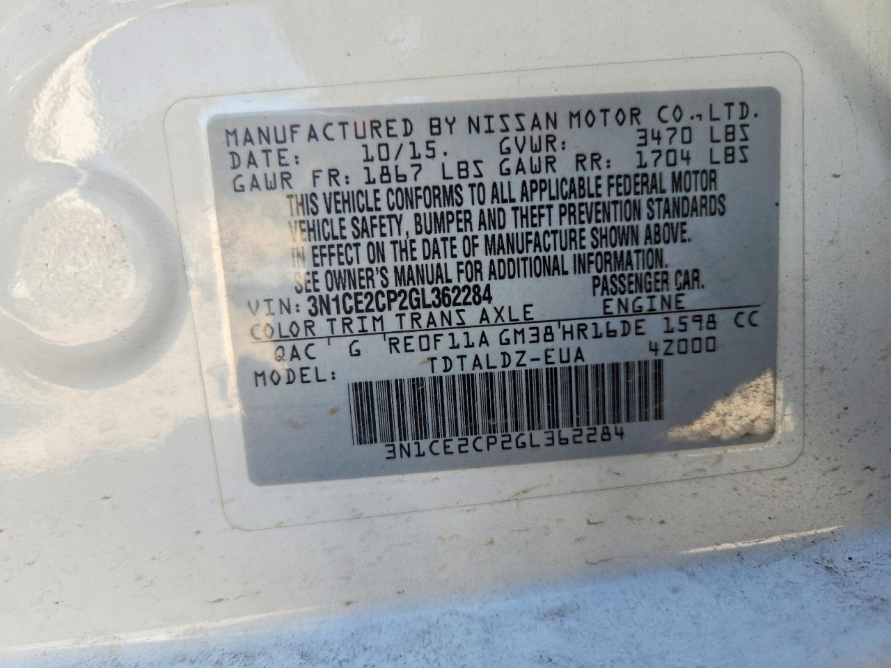 2016 Nissan Versa Note sv