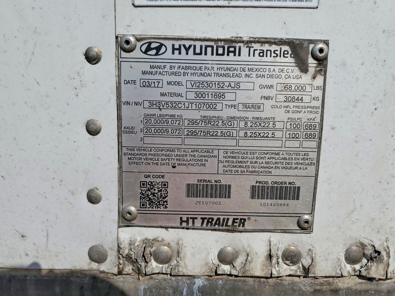 2017 Hyundai Trailers 2017 Hyundai Translead VI2530152-AJS DRY Van Trail