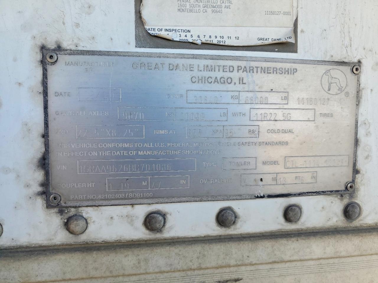 2011 Great Dane 2011 Great Dane CTL-1114-12048 Refrigerated Van TR
