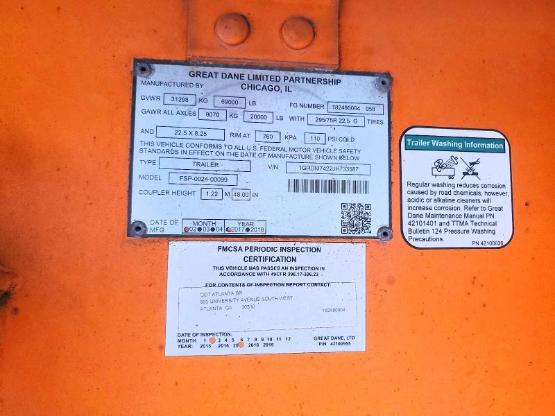 2018 Great Dane 1988 Great Dane FSP-0024-00099 Flatbed Trailer