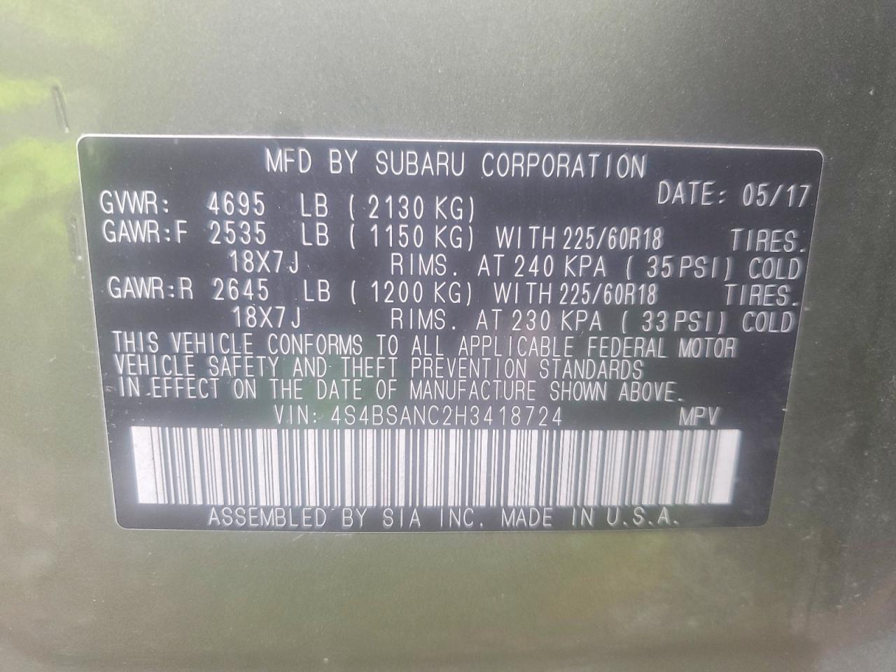 2017 Subaru Outback 2.5i Limited