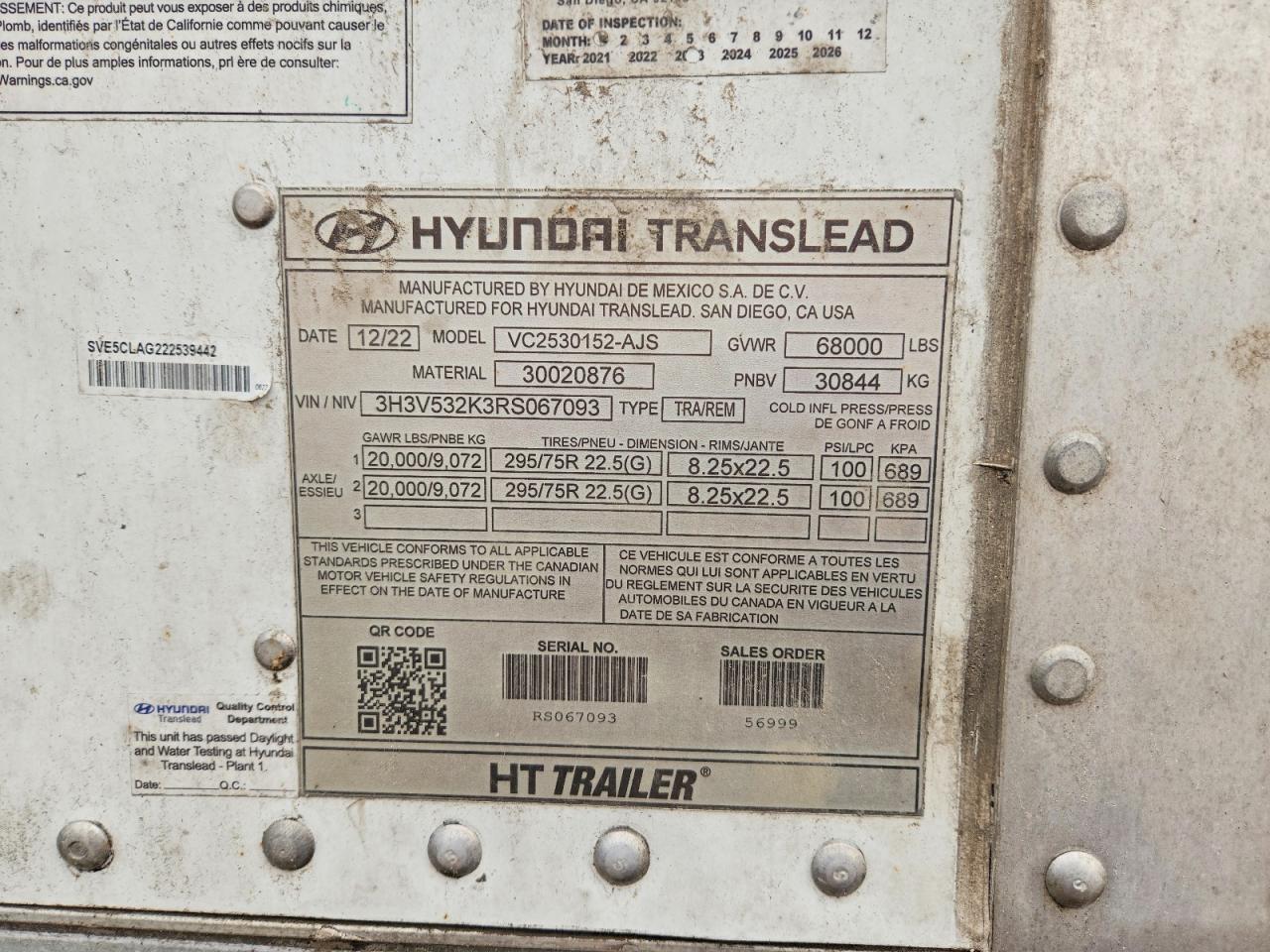 2024 Hyundai Translead VC2530152-AJS DRY Van Trailer