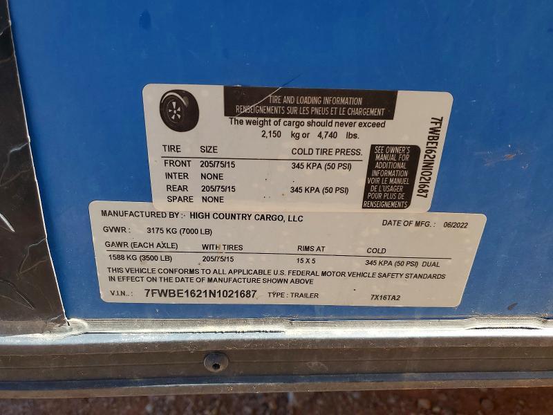 2022 High Country Cargo 7X16TA2 Food Trailer