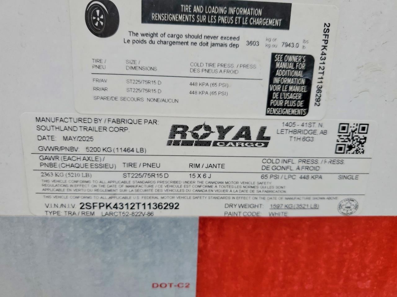 2026 Southland 2026 Royal Cargo LARCT52-822V-86 Enclosed Cargo TR