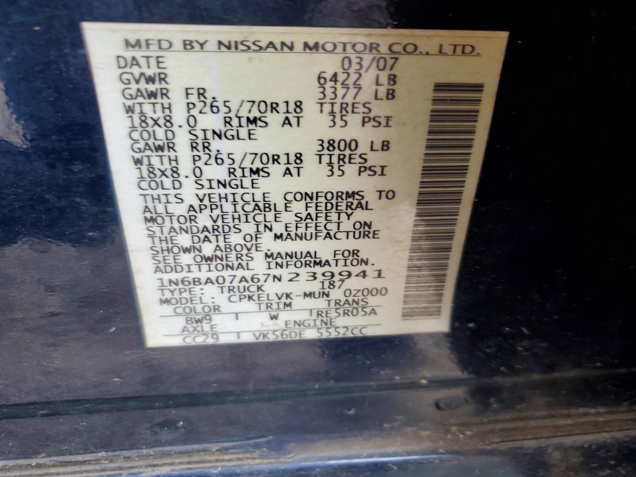 2007 Nissan Titan XE FFV