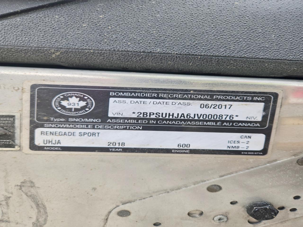 2018 Skidoo Renegade Sport 600