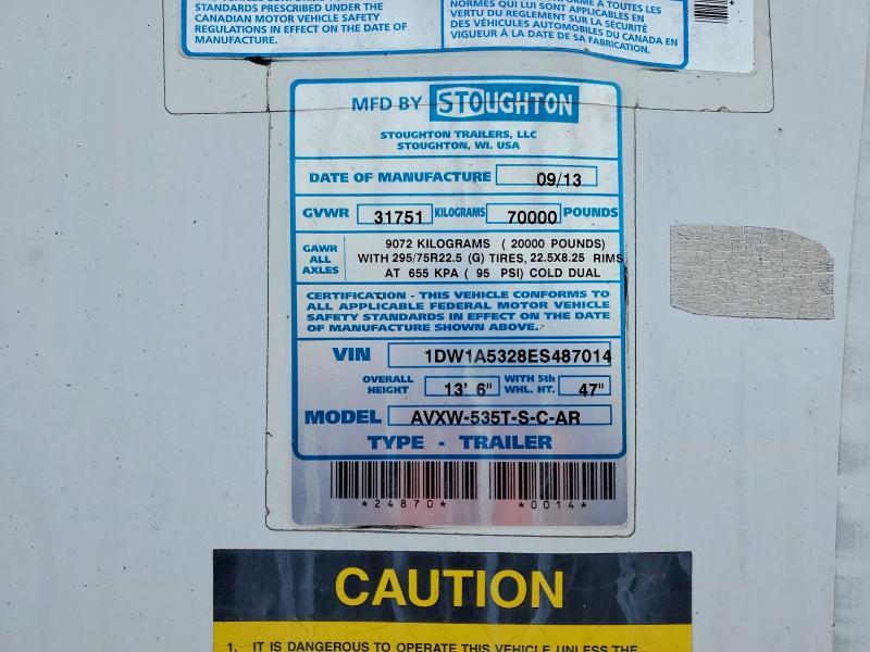 2014 Stoughton Avxw-535T-S-C-AR DRY Van Trailer