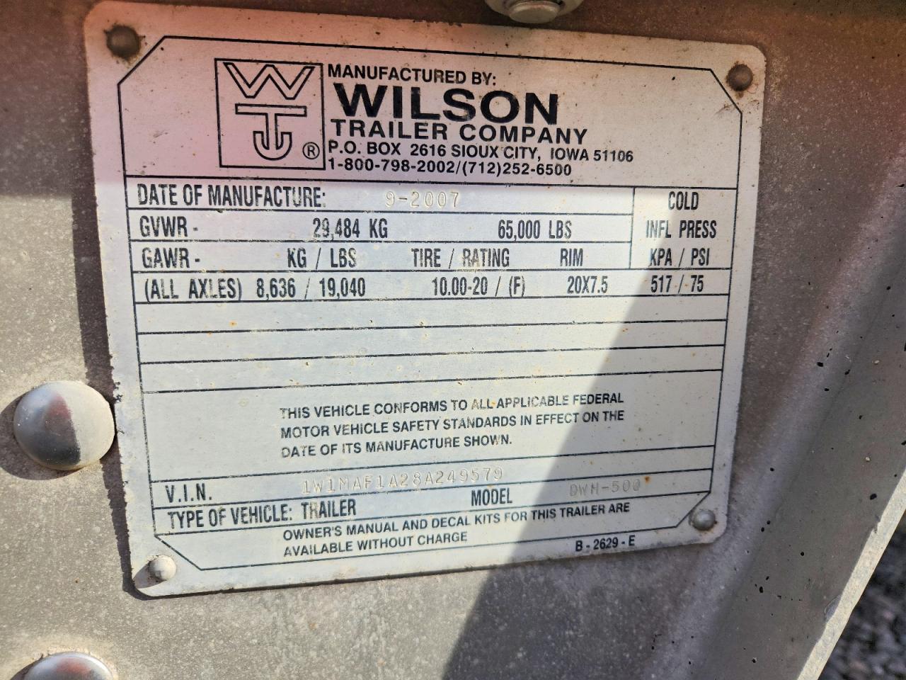 2008 Wilson DWH 500 Grain Trailer