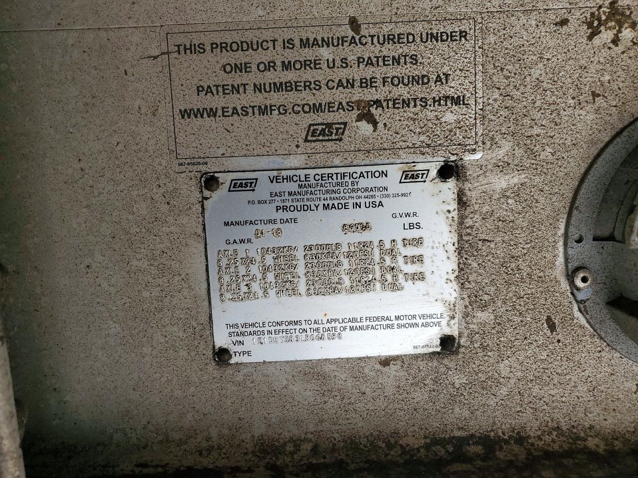 2020 East Manufacturing END Dump Trailer