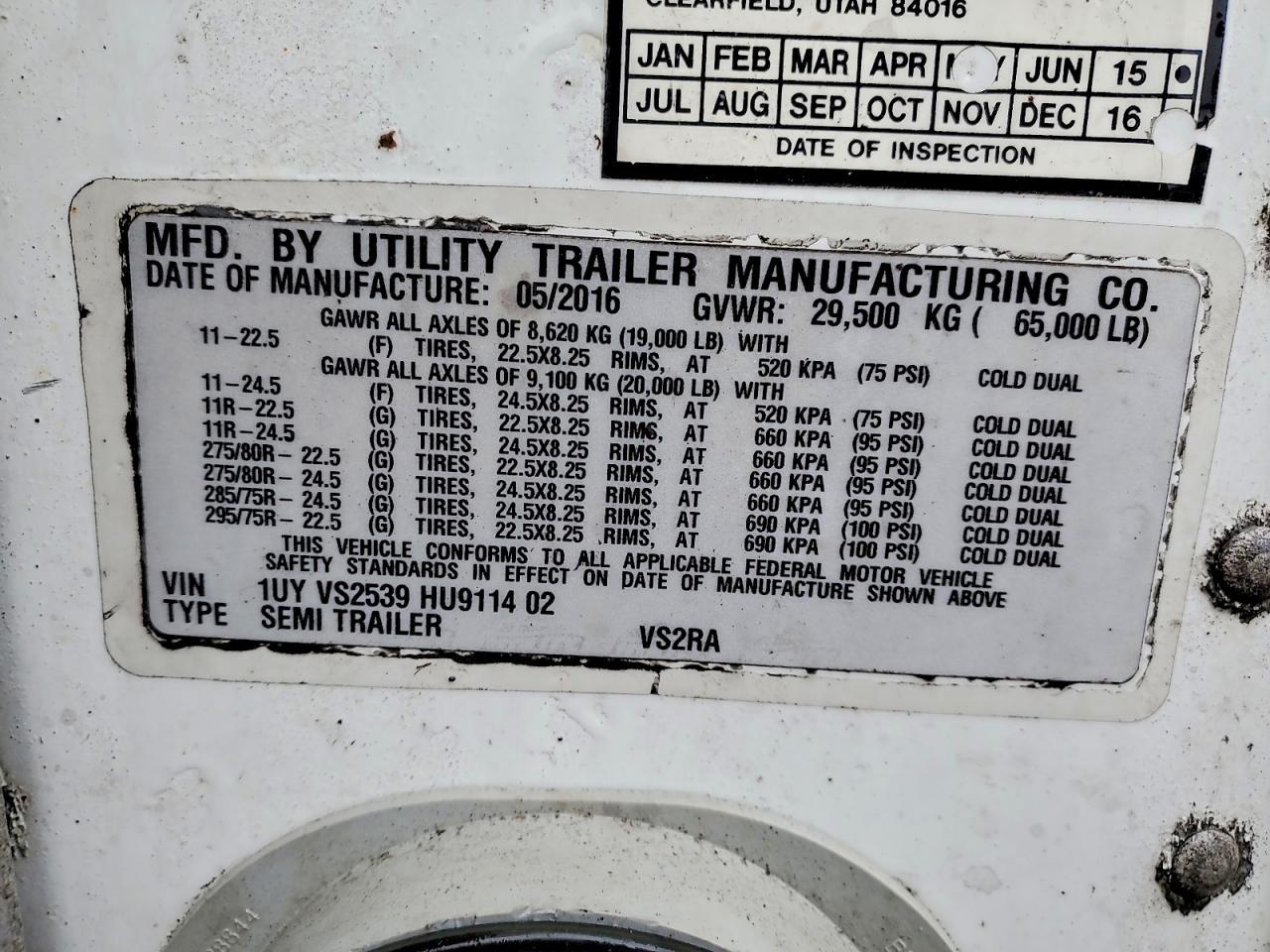 2016 Utility VS2RA Refrigerated Van Trailer
