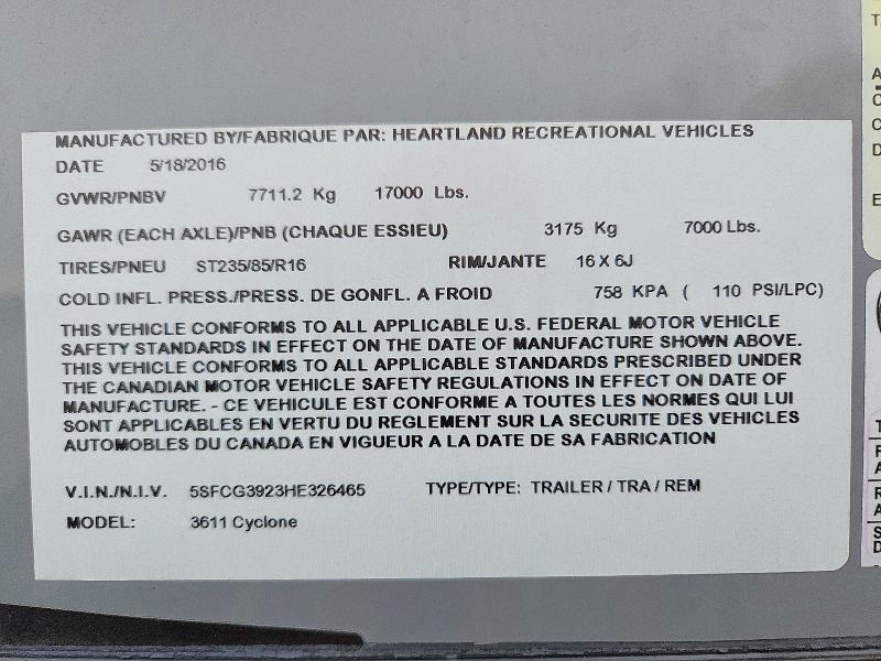 2017 Heartland Rv Cyclone Camper