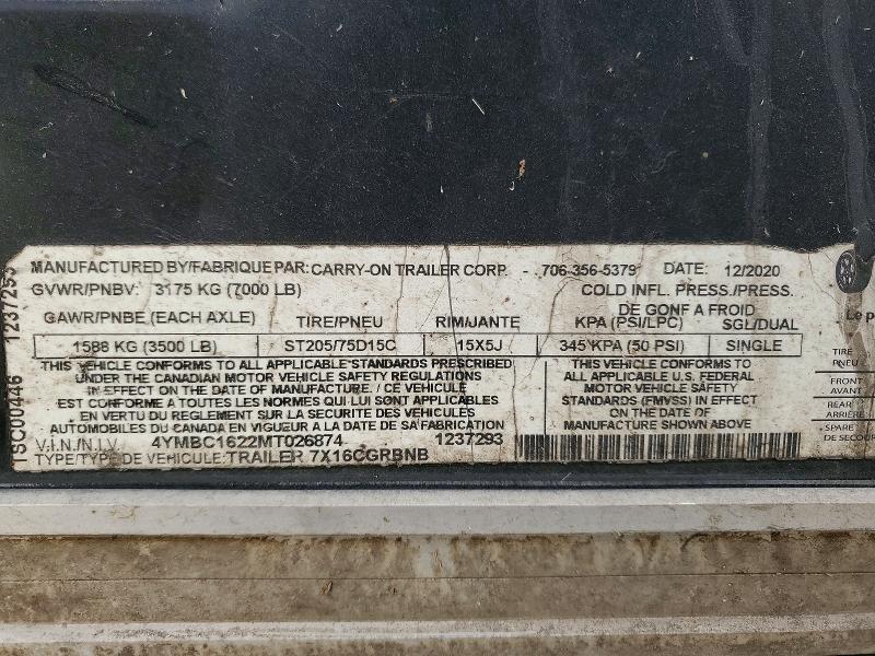 2021 Carry-On Y ON 7X16CGRBNB Enclosed Cargo Trailer