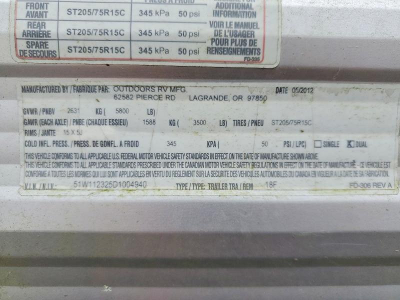 2013 Outdoors Rv 2013 Outdoors Back Country Camper