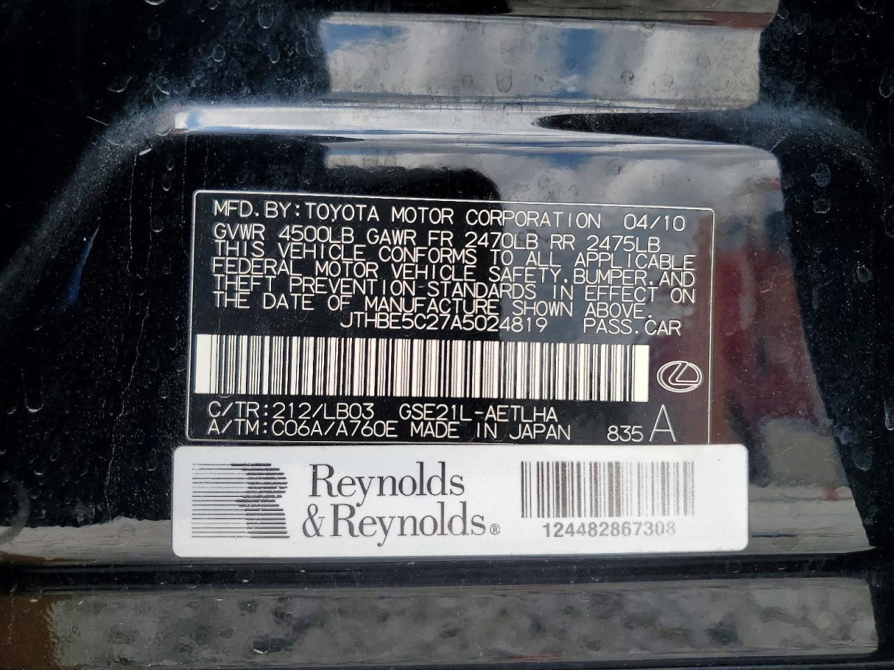 2010 Lexus Is 350 Base