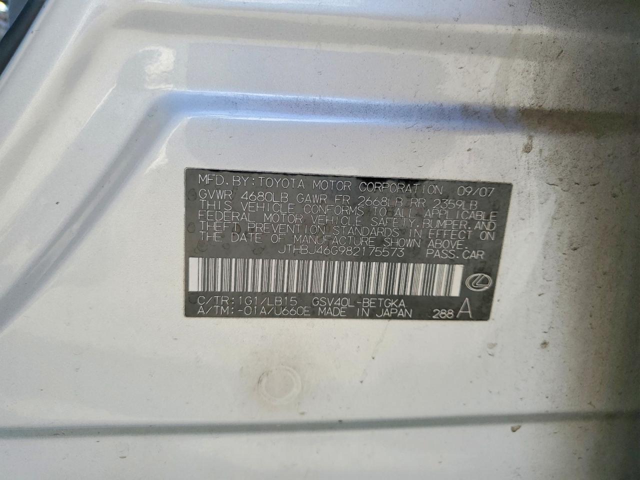 2008 Lexus Es 350 Base