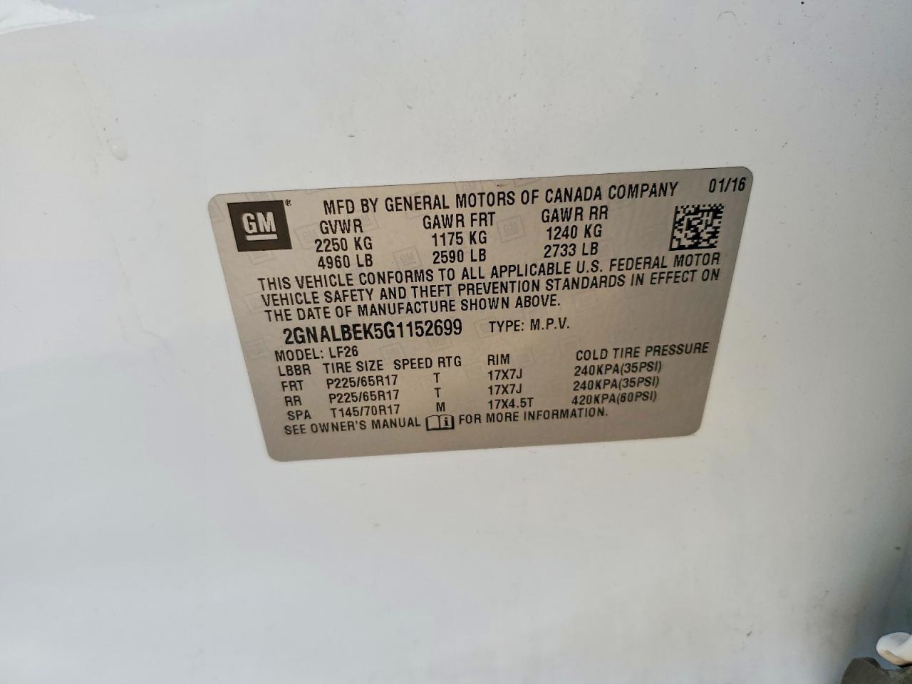 2016 Chev Equinox ls