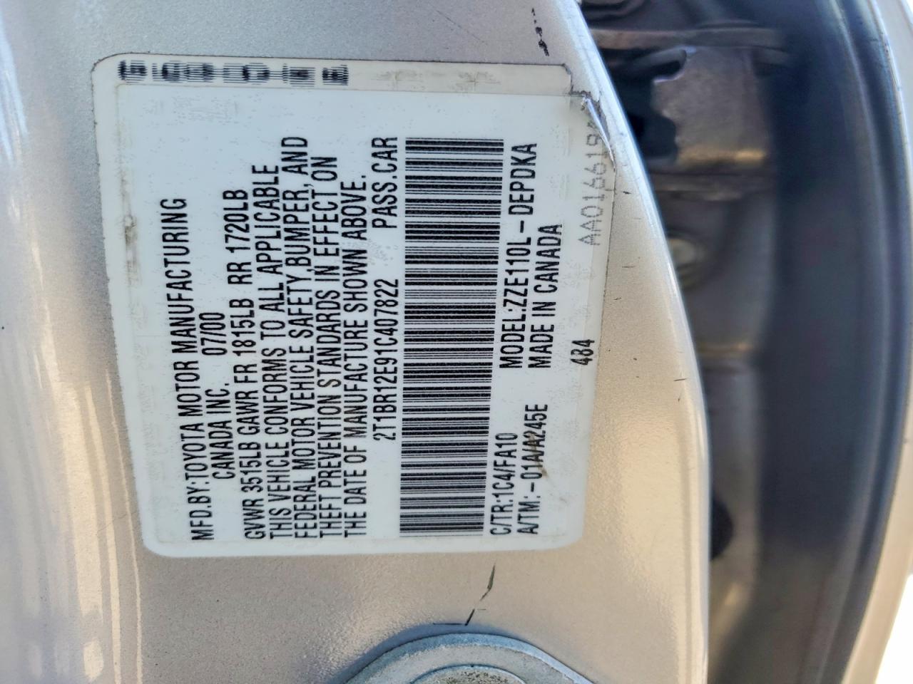 2001 Toyota Corolla le